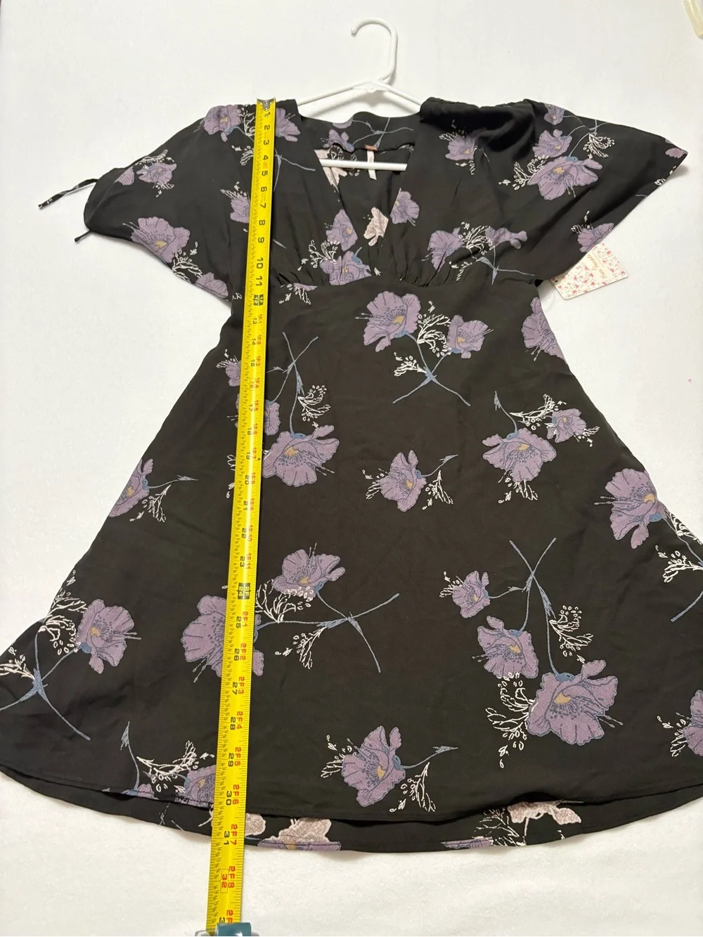Free People Melanie Night Combo Black Purple Floral V-Neck Mini Dress